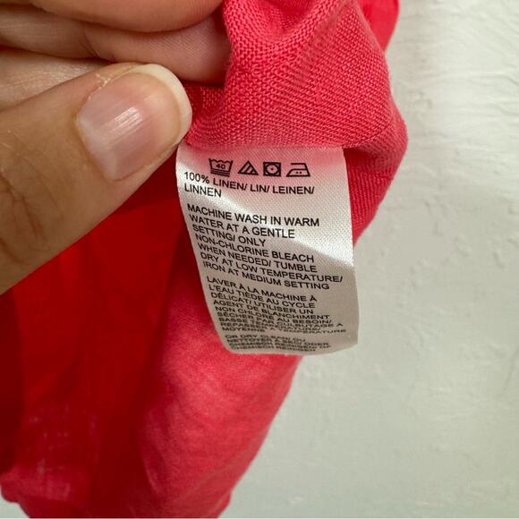 Saks Fifth Ave Pink Coral Linen Sleeveless Mini Dress Womens M Beachy Casual - Picture 4 of 10